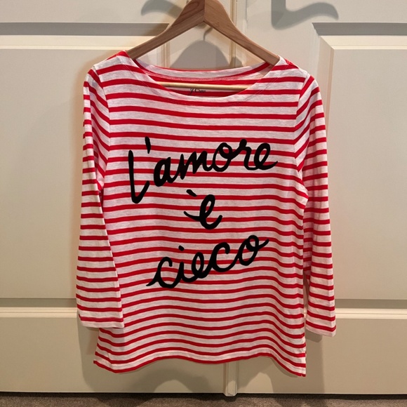 J. Crew L'amore E Cieco Stripe Boatneck Tee Medium Red/Ivory - Picture 4 of 7